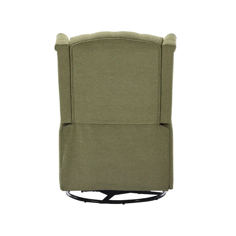 Olive Green Linen 360 Swivel Glider Rocker Manual Recliner with Button-tufted Backrest and Footrest for Living Room, Bedroom