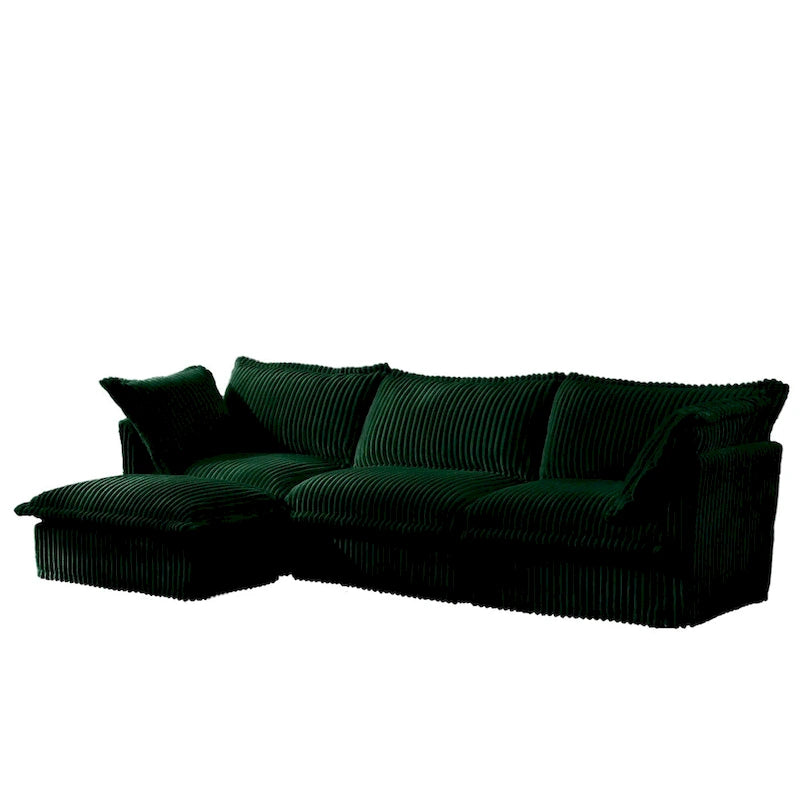 Corduroy Slipcovered 3-Seater Armless Sectional Sofa with Reversible Ottoman, Free Combination Design, and Removable Covers