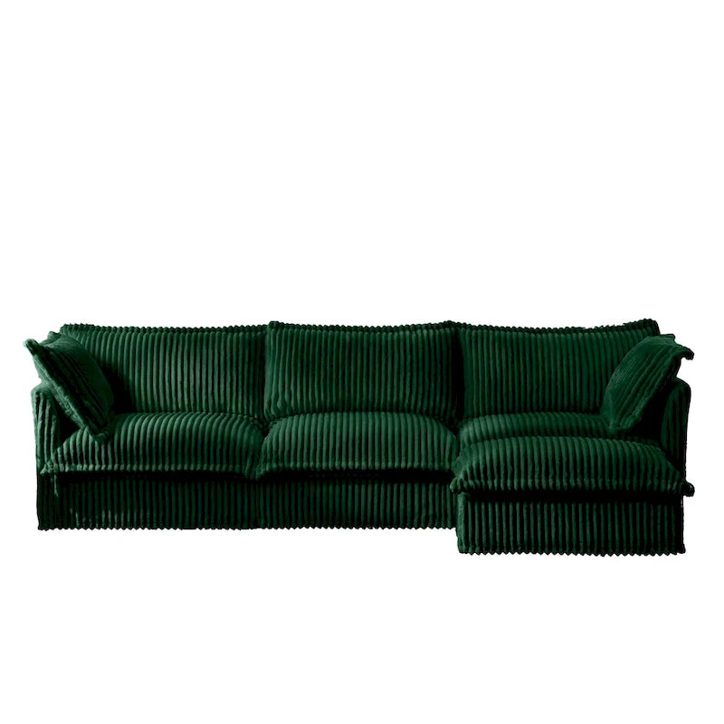 Corduroy Slipcovered 3-Seater Armless Sectional Sofa with Reversible Ottoman, Free Combination Design, and Removable Covers