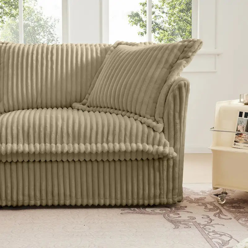 Corduroy Slipcovered 3-Seater Armless Sectional Sofa with Reversible Ottoman, Free Combination Design, and Removable Covers