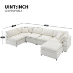 Beige 130 Chenille Cloud U-Shaped Sleeper Sectional Sofa, 6-Piece Modular Design