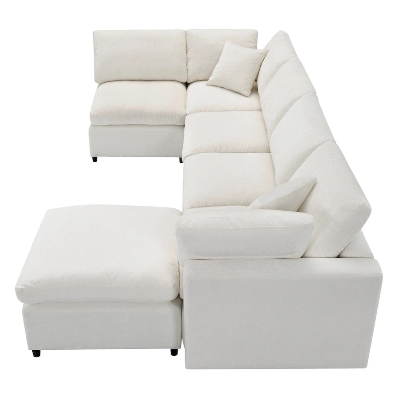 Beige 130 Chenille Cloud U-Shaped Sleeper Sectional Sofa, 6-Piece Modular Design