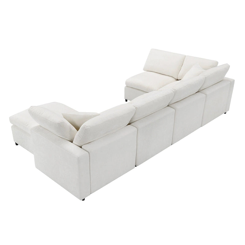 Beige 130 Chenille Cloud U-Shaped Sleeper Sectional Sofa, 6-Piece Modular Design