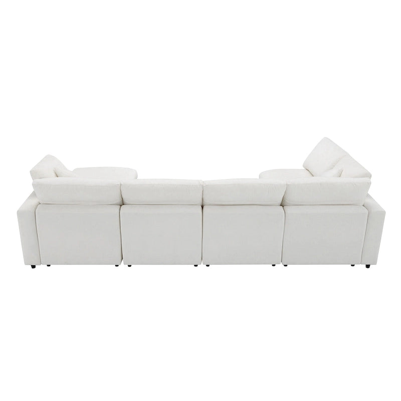 Beige 130 Chenille Cloud U-Shaped Sleeper Sectional Sofa, 6-Piece Modular Design