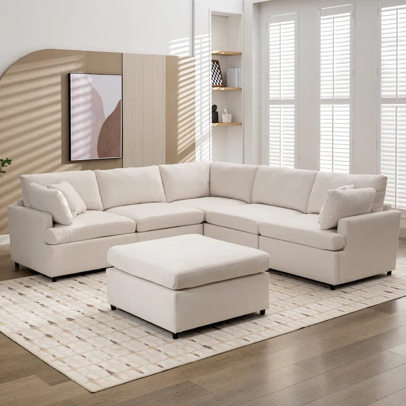 100.4 Spacious U-Shape 6 Seater Sectional Sofa with Removable Ottomans and Pillow, Flexible Configuration