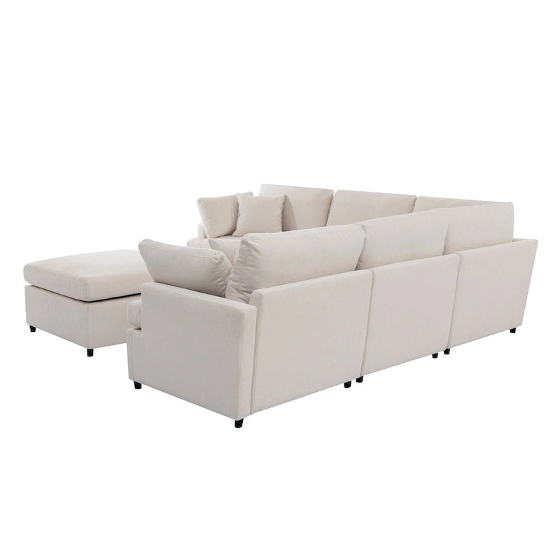 100.4 Spacious U-Shape 6 Seater Sectional Sofa with Removable Ottomans and Pillow, Flexible Configuration