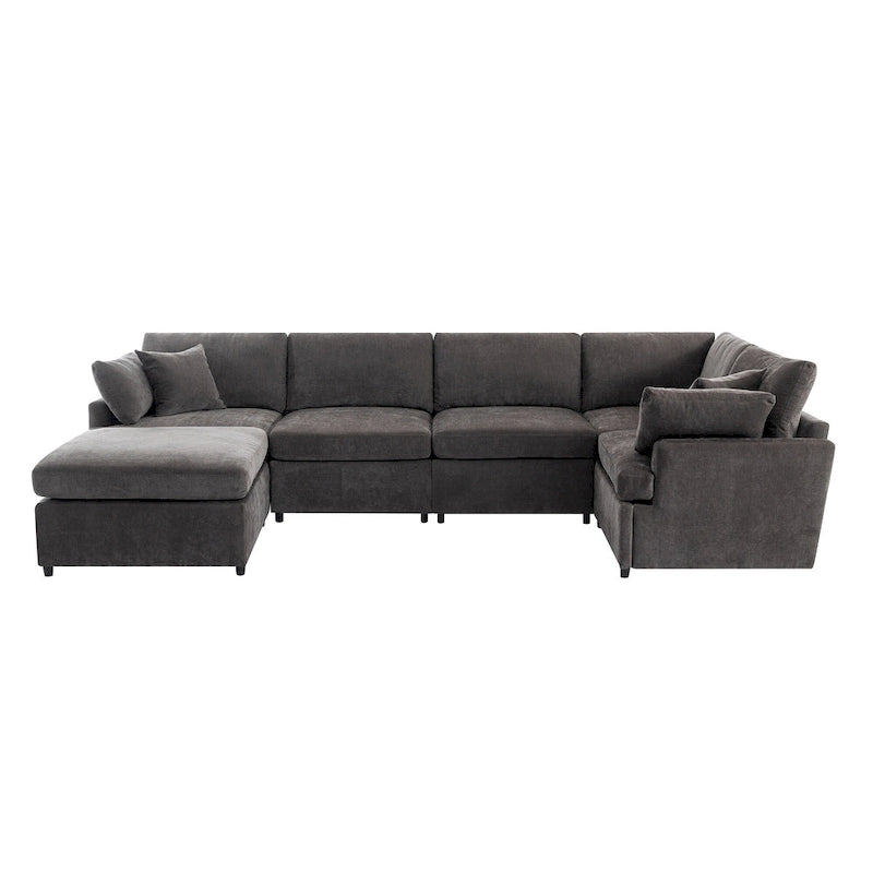 100.4 Spacious U-Shape 6 Seater Sectional Sofa with Removable Ottomans and Pillow, Flexible Configuration