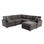 100.4 Spacious U-Shape 6 Seater Sectional Sofa with Removable Ottomans and Pillow, Flexible Configuration