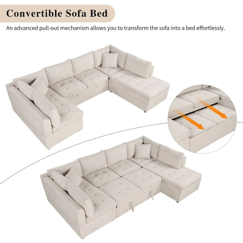 Beige 117 U-Shaped Oversized 6-Seater Sofa