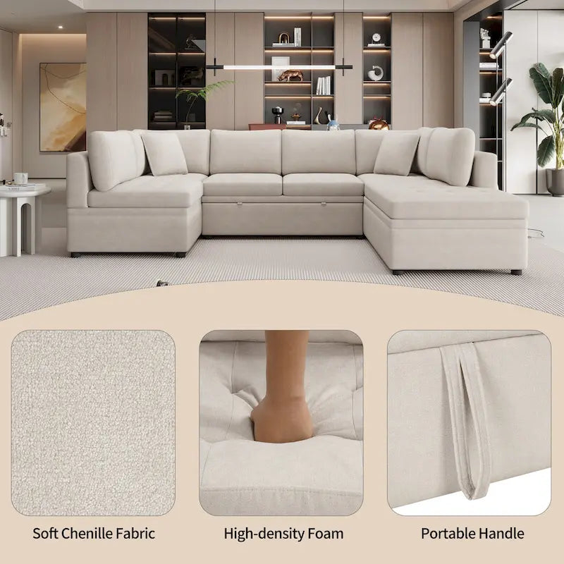 Beige 117 U-Shaped Oversized 6-Seater Sofa