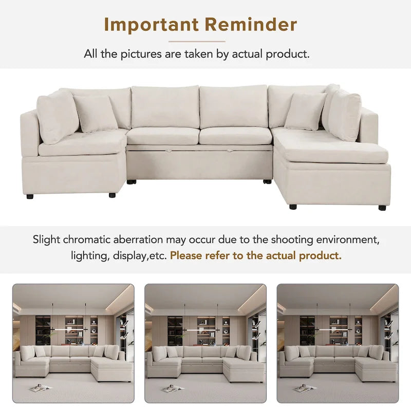 Beige 117 U-Shaped Oversized 6-Seater Sofa