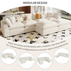 Beige 134.40 Modern U-Shaped 6 Seater Sectional Sofa with 2 Large Chaises, Removable Ottomans and Soft Cushions