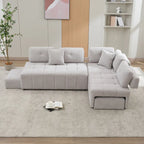 91.73 L-Shaped 4-Seat Sectional Sofa with 2 Hidden Stools, 2 Removable Lumbar Cushions, and Durable Chenille Fabric