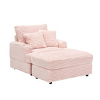 Pink 39.37 Corduroy Upholstered Single Armchair Sofa with Ottoman and Cup Holder for Lving Room