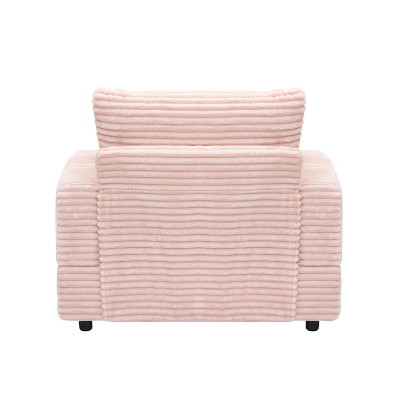 Pink 39.37 Corduroy Upholstered Single Armchair Sofa with Ottoman and Cup Holder for Lving Room