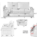 Dark Grey 71 Fabric Loveseat Sofa with Square Storage Armrest and USB port for Living Room