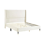 Beige Queen Size Style Platform Bed with Wingback Velvet Headboard