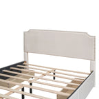 Velvet Queen Platform Bed with 4 Drawers & Nailhead Trim