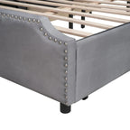 Velvet Queen Platform Bed with 4 Drawers & Nailhead Trim