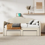 Twin Cloud Velvet Daybed with Trundle, Drawers, and USB