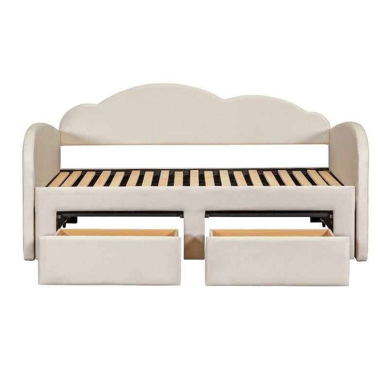 Twin Cloud Velvet Daybed with Trundle, Drawers, and USB