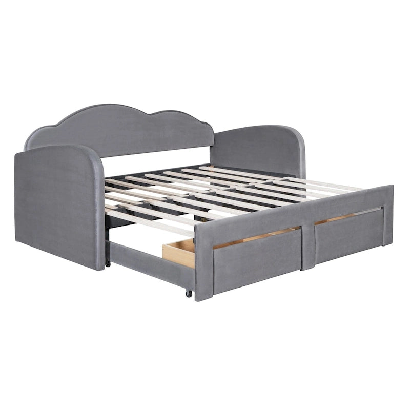 Twin Cloud Velvet Daybed with Trundle, Drawers, and USB