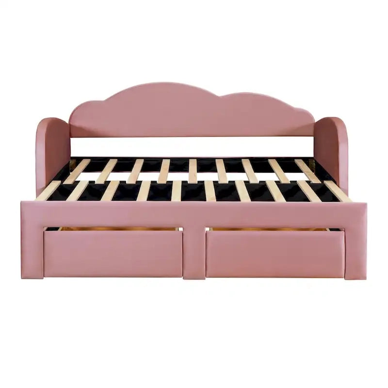 Twin Cloud Velvet Daybed with Trundle, Drawers, and USB