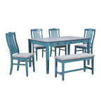 6-Piece Wooden Dining Table Set with 4 Chairs & Bench, Table with Drawer