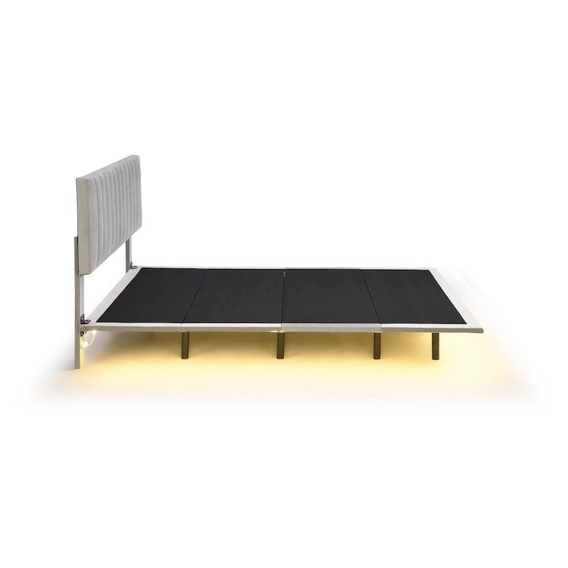 Queen Velvet Floating Bed with Sensor Light and Tufted Headboard