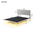 Queen Velvet Floating Bed with Sensor Light and Tufted Headboard