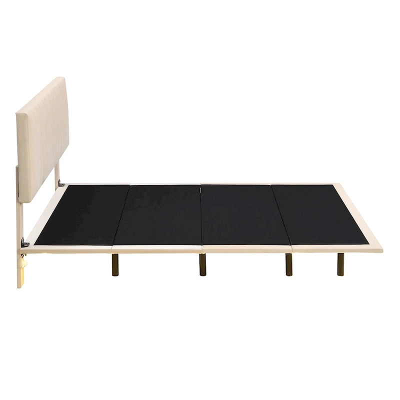 Queen Velvet Floating Bed with Sensor Light and Tufted Headboard
