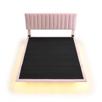 Queen Velvet Floating Bed with Sensor Light and Tufted Headboard