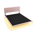Queen Velvet Floating Bed with Sensor Light and Tufted Headboard