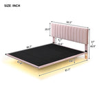 Queen Velvet Floating Bed with Sensor Light and Tufted Headboard
