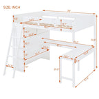 Full Size Solid Wood Loft Bed with Desk and Shelf for Kids