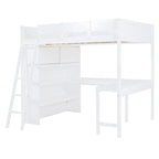 Full Size Solid Wood Loft Bed with Desk and Shelf for Kids