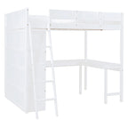 Full Size Solid Wood Loft Bed with Desk and Shelf for Kids