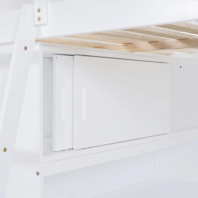 Full Size Solid Wood Loft Bed with Desk and Shelf for Kids