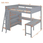Full Size Solid Wood Loft Bed with Desk and Shelf for Kids
