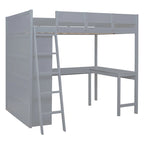 Full Size Solid Wood Loft Bed with Desk and Shelf for Kids