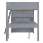 Full Size Solid Wood Loft Bed with Desk and Shelf for Kids