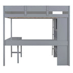 Full Size Solid Wood Loft Bed with Desk and Shelf for Kids