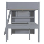 Full Size Solid Wood Loft Bed with Desk and Shelf for Kids