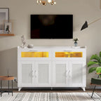 Sideboard Buffet Cabinet with LED Light & Power Outlet Storage Cabinet Coffee Bar Table
