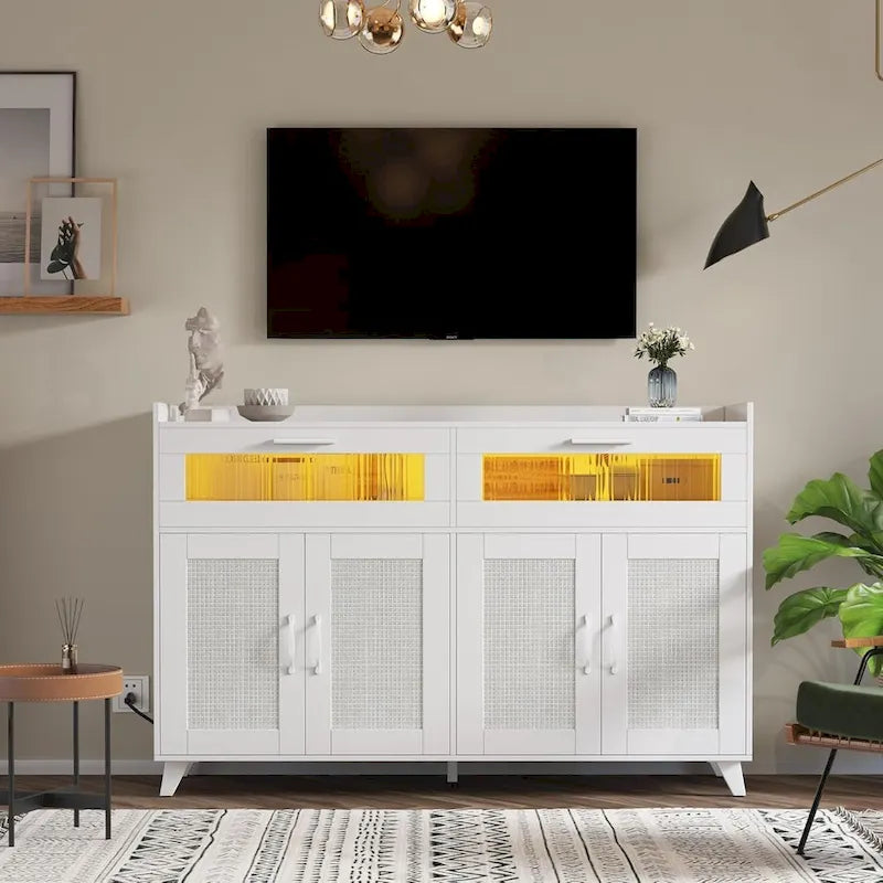 Sideboard Buffet Cabinet with LED Light & Power Outlet Storage Cabinet Coffee Bar Table