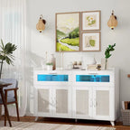Sideboard Buffet Cabinet with LED Light & Power Outlet Storage Cabinet Coffee Bar Table