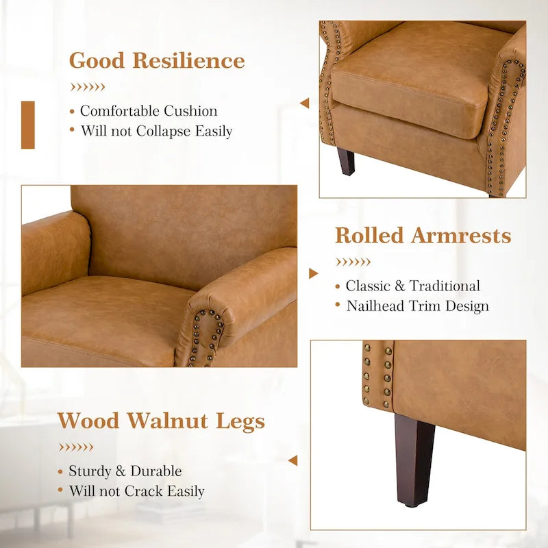Levi Vegan Transitional Armchair with Rolled Arms Set of 2