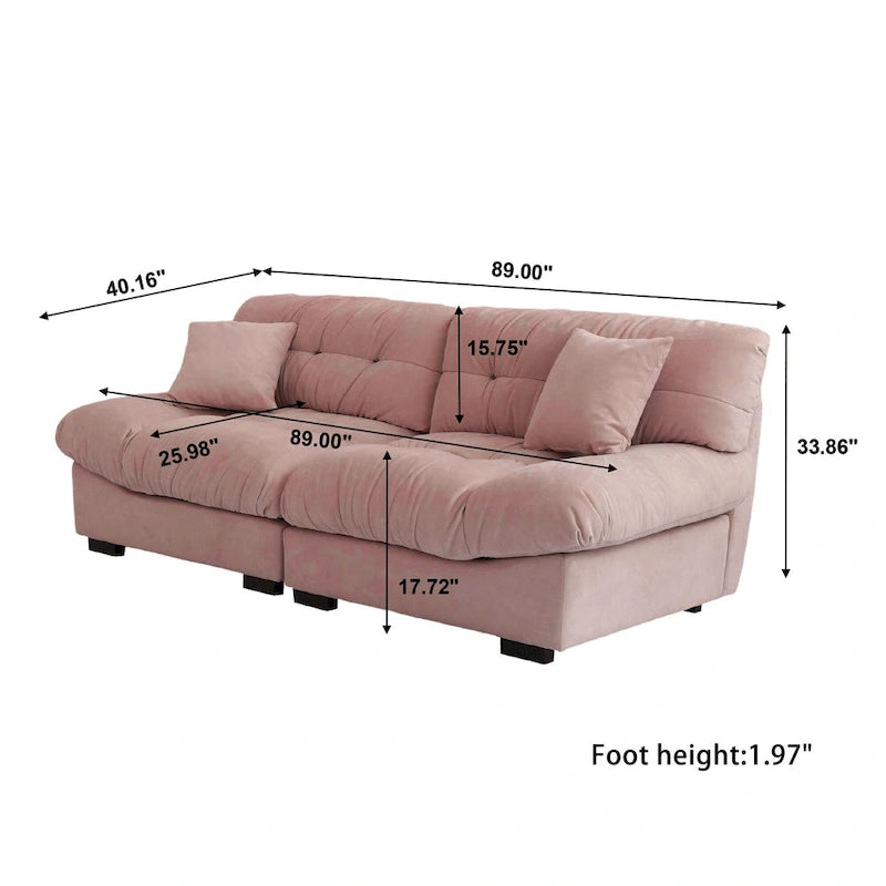 89 Modern Section Sofa with Arms Velvet Fabric Sofa For Living Room