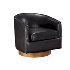 Faux Leather Wood Base Barrel Swivel Chair