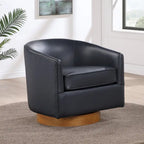 Faux Leather Wood Base Barrel Swivel Chair
